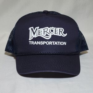 Vintage Mercer Transportation Trucker Hat Cap Blue Snap Back One Size Navy White
